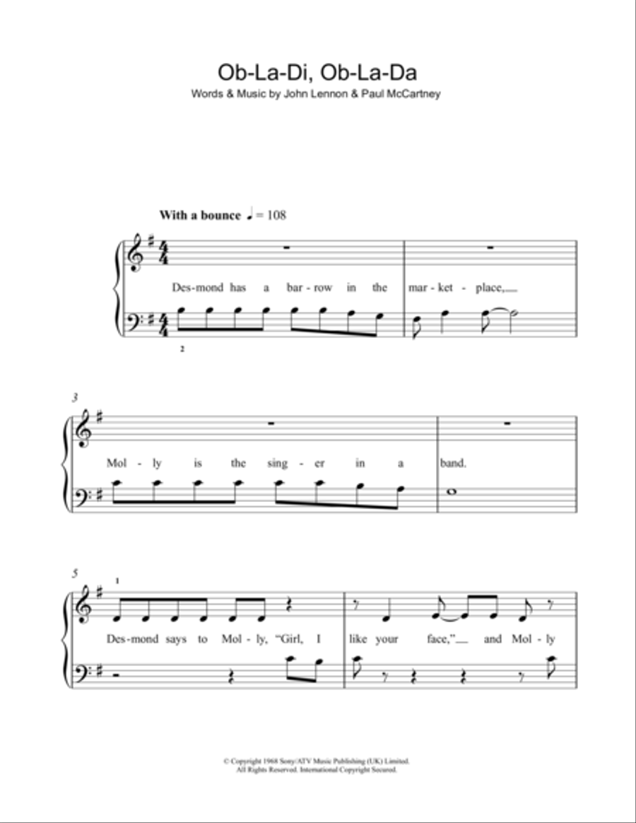 Ob-La-Di, Ob-La-Da Ob-La-Di, Ob-La-Da Easy Piano scores gallery preview page 1