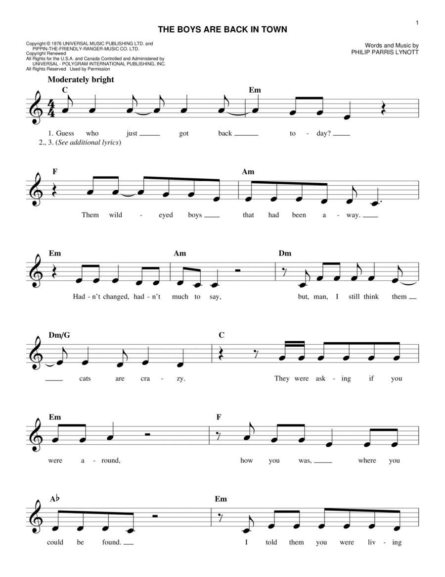 The Boys Are Back In Town Piano scores gallery preview page 1