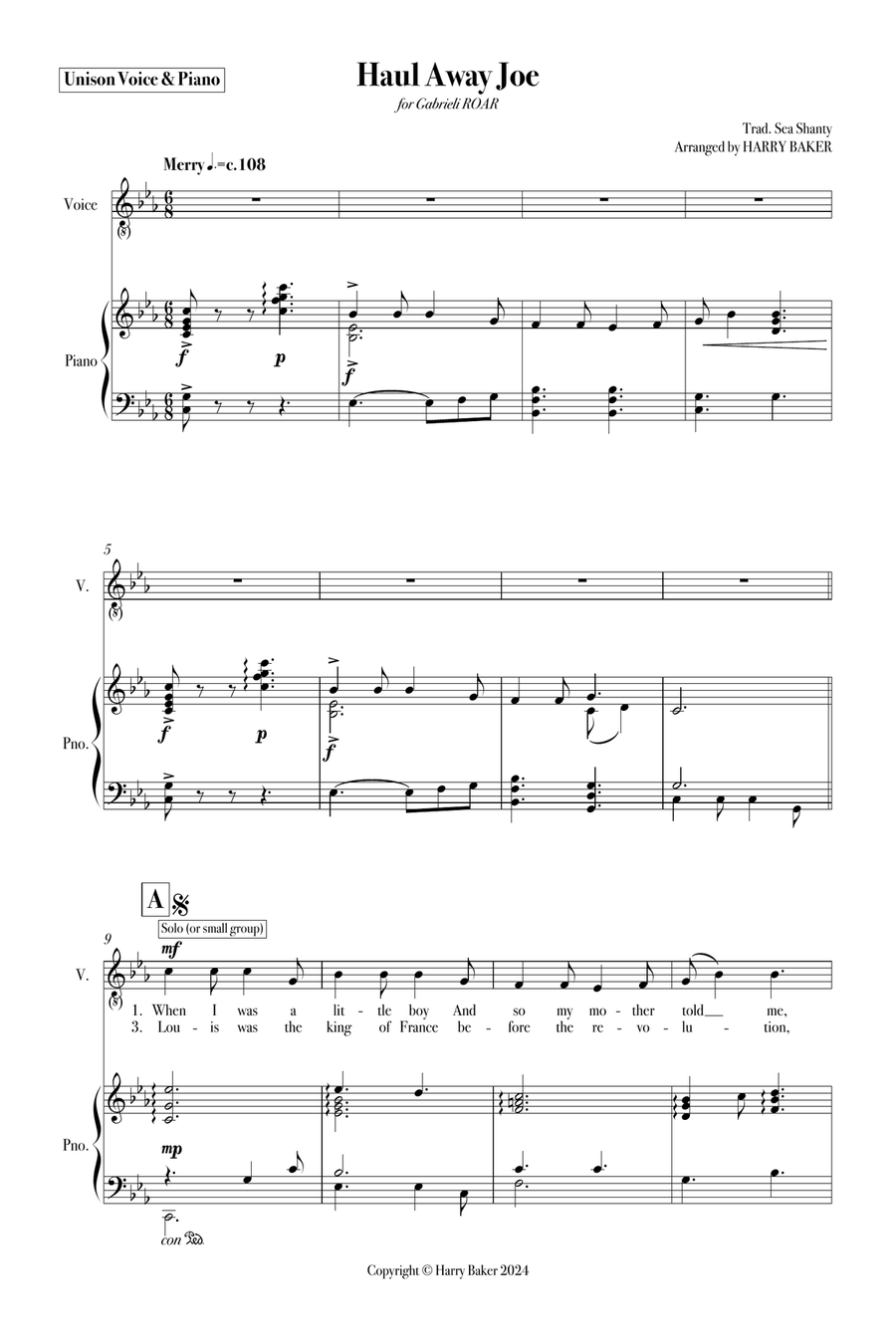 Haul Away Joe Haul Away Joe Unison Choir scores gallery preview page 3