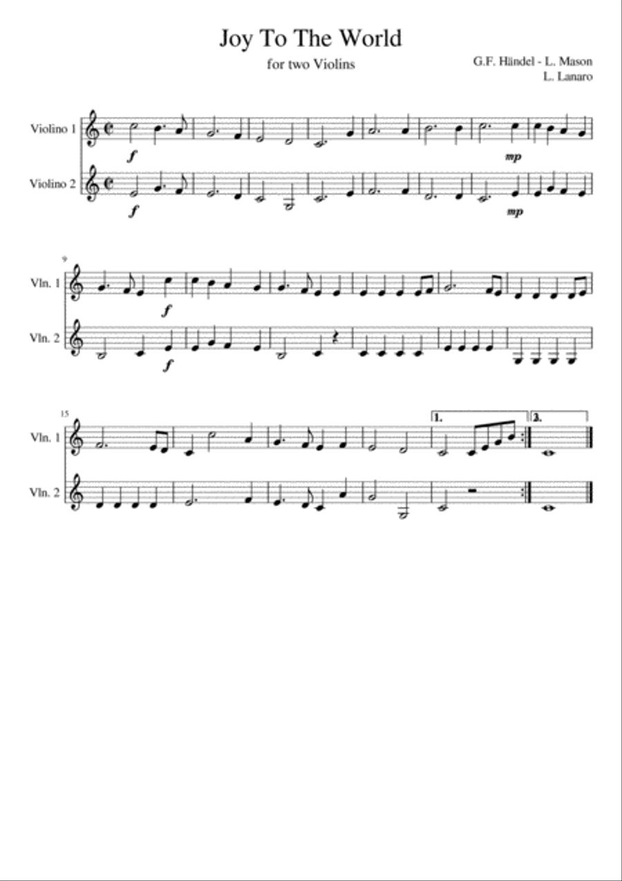 Joy to the World EASY Violin Duet String Duet scores gallery preview page 2