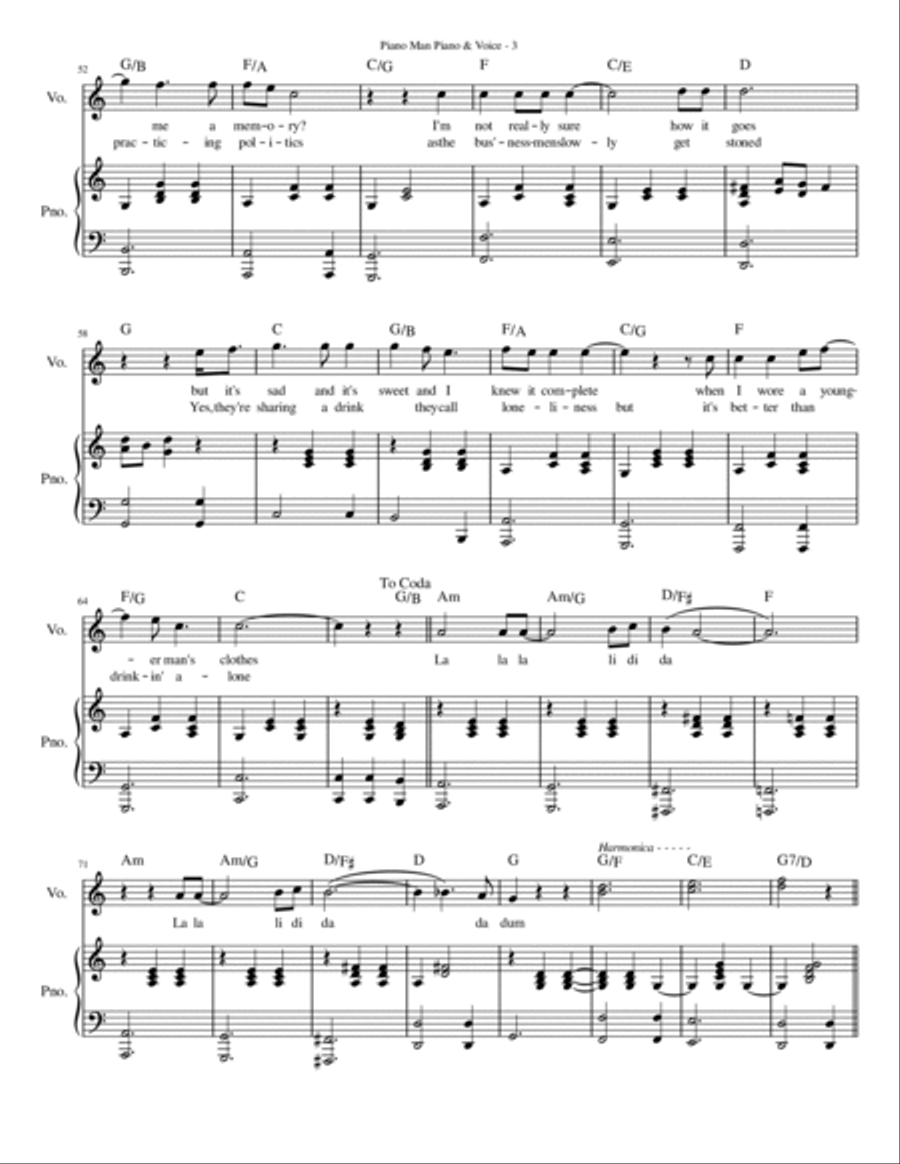 Piano Man Voice scores gallery preview page 3