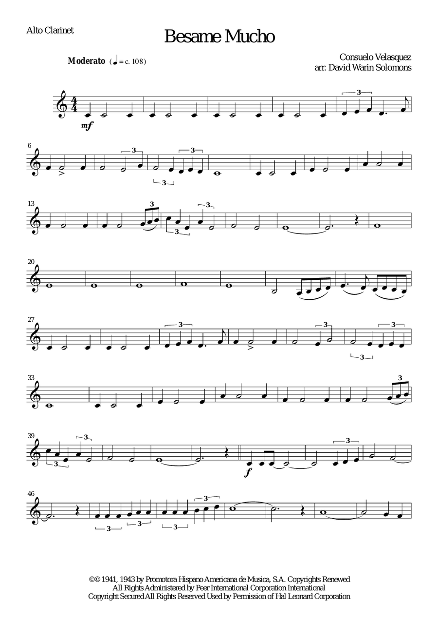 Besame Mucho (Kiss Me Much) Clarinet Quartet scores gallery preview page 6