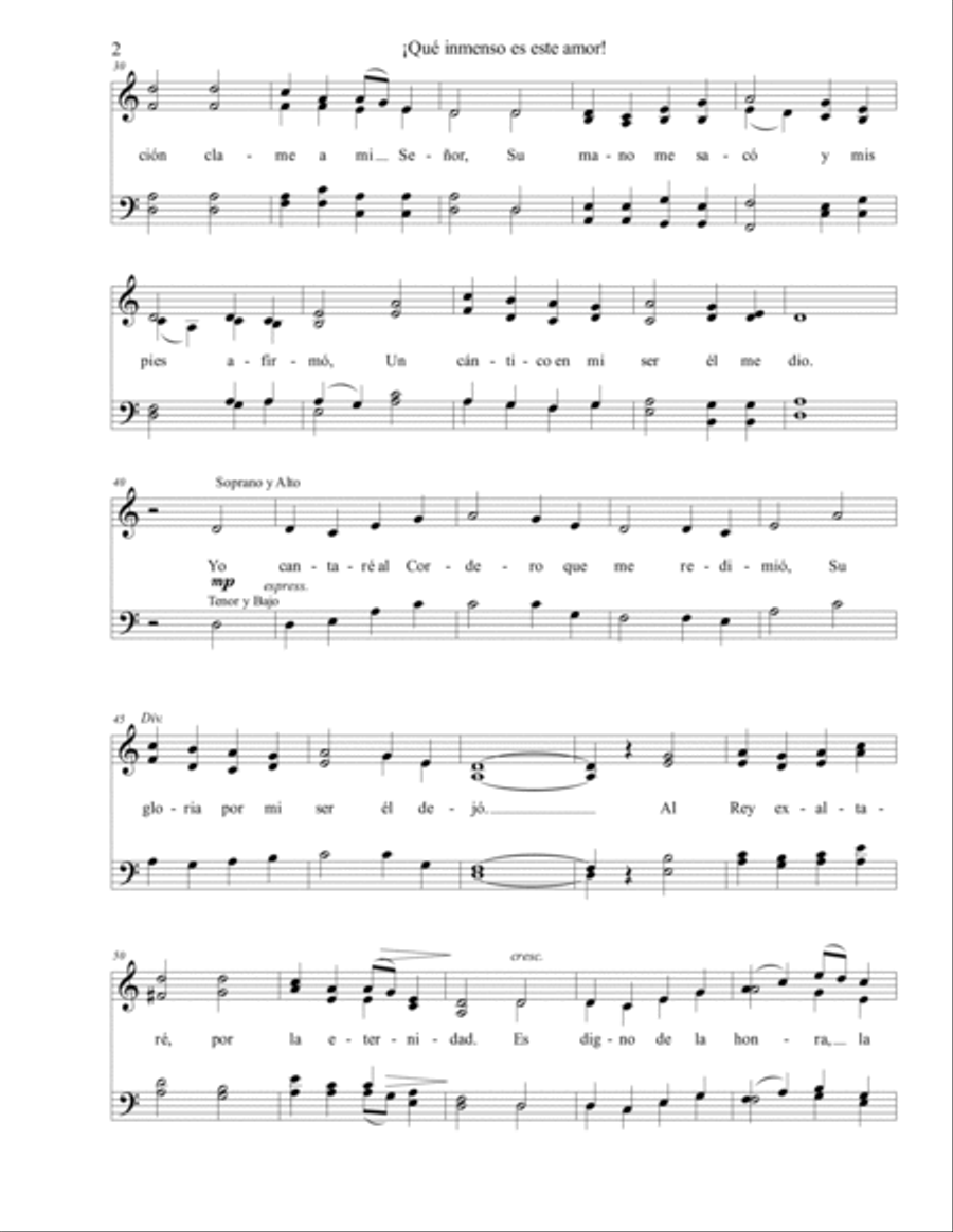 Que inmenso es este amor Que inmenso es este amor 4-Part scores gallery preview page 2