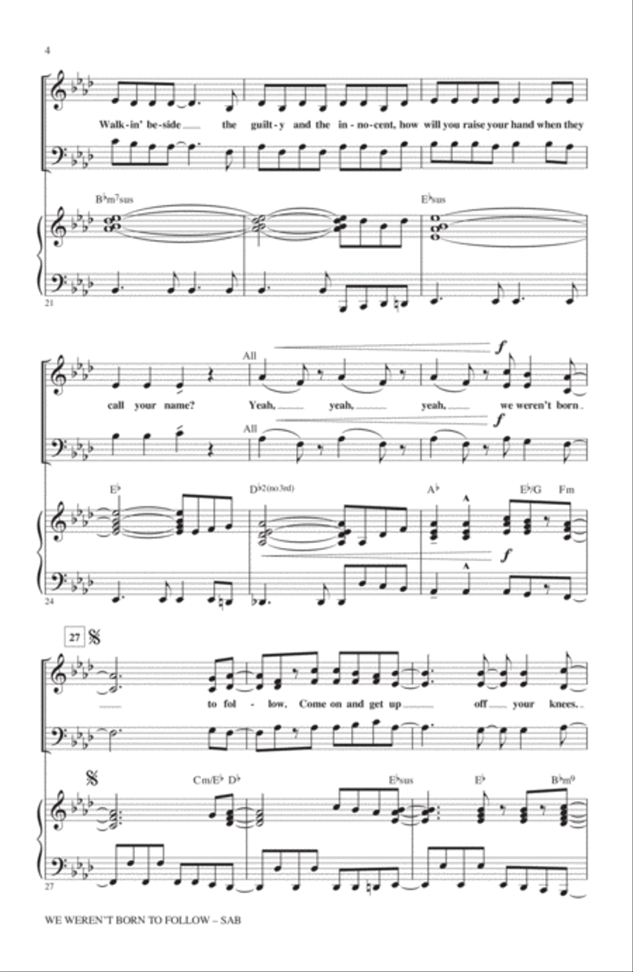 We Weren't Born To Follow 3-Part scores gallery preview page 3