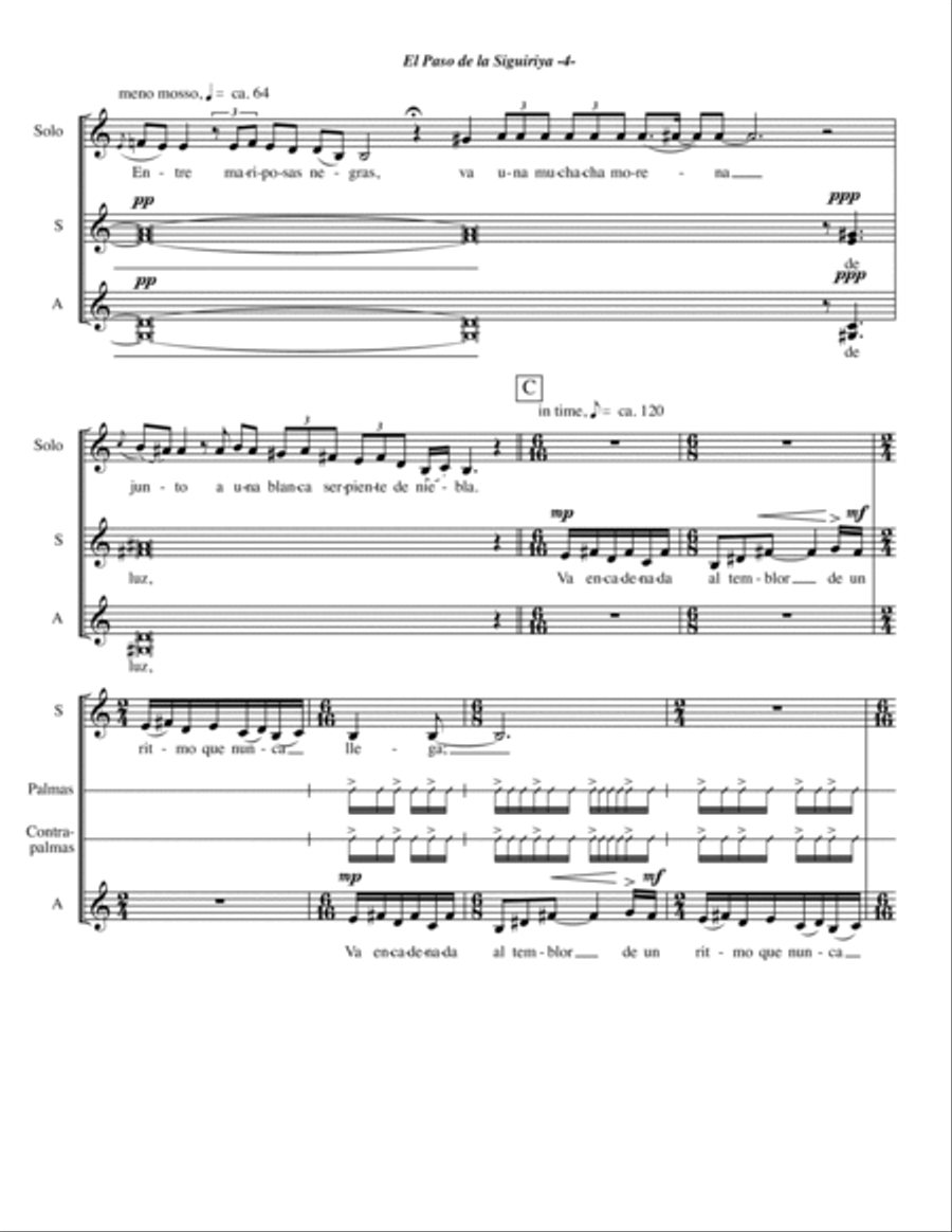 El Paso de la Siguiriya - SSAA, Mezzo Soloist, and rhythm clapping in Flamenco style SSAA scores gallery preview page 5