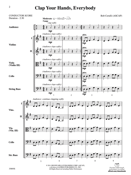 Clap Your Hands, Everybody: Score by Bob Cerulli String Orchestra - Digital Sheet Music