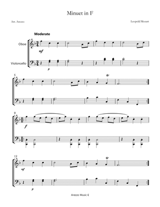 Minuet in F Major Leopold Mozart Oboe and Cello sheet music 