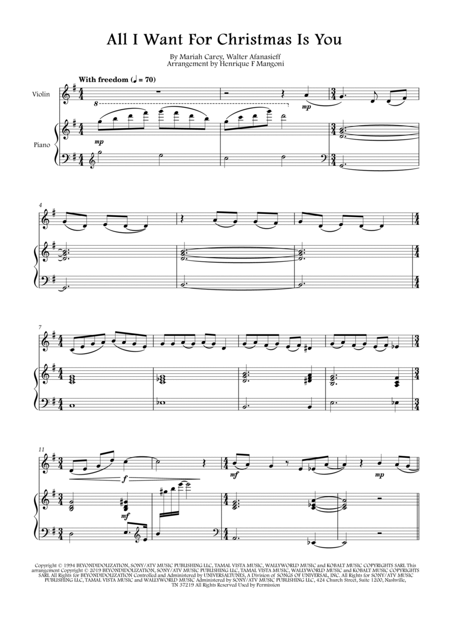 All I Want For Christmas Is You Violin Solo scores gallery preview page 1