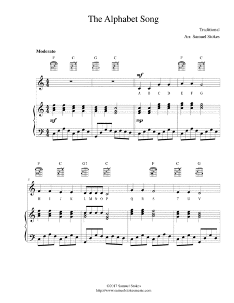The Alphabet Song (The ABCs) - for voice/piano/guitar Piano, Vocal, Guitar scores gallery preview page 1