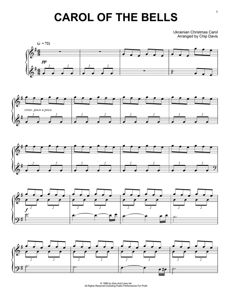 Carol Of The Bells Piano Solo scores gallery preview page 1