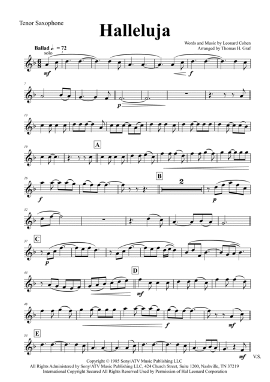 Hallelujah Tenor Saxophone scores gallery preview page 5