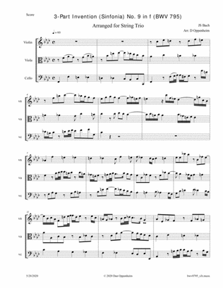Bach: 3-Part Invention (Sinfonia) No. 9 in f (BWV 795) arr. for String Trio
