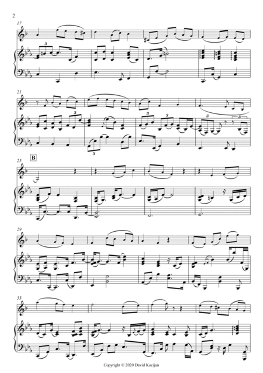 Minuet in D-minor - EASY (clarinet & piano) B-Flat Clarinet scores gallery preview page 2
