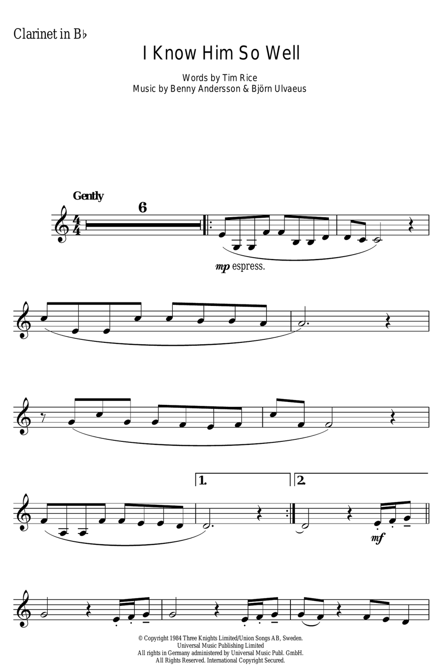 I Know Him So Well (from Chess) Clarinet Solo scores gallery preview page 1