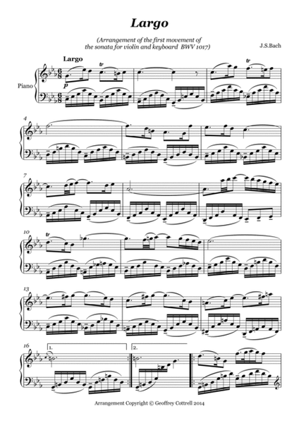 Largo by JS Bach arranged for piano image number null