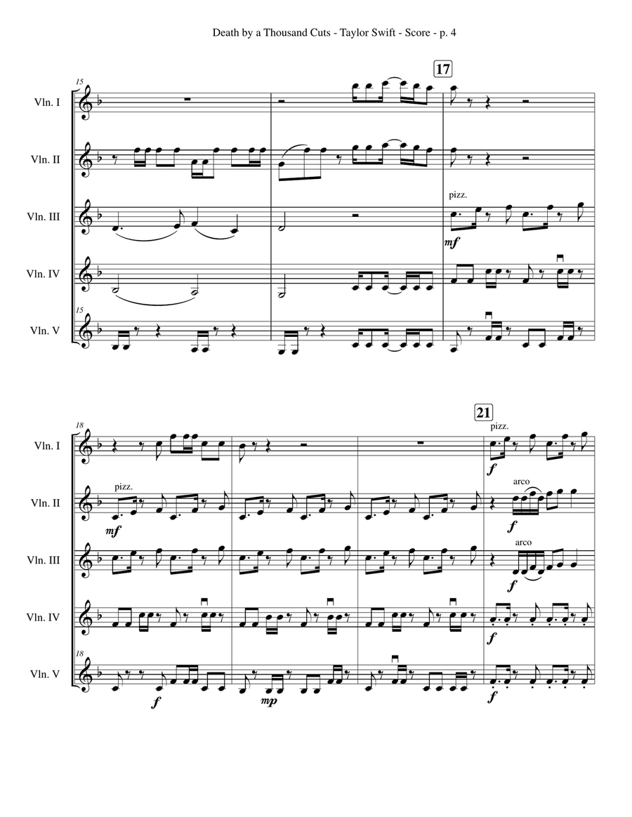 Death By A Thousand Cuts Violin scores gallery preview page 4