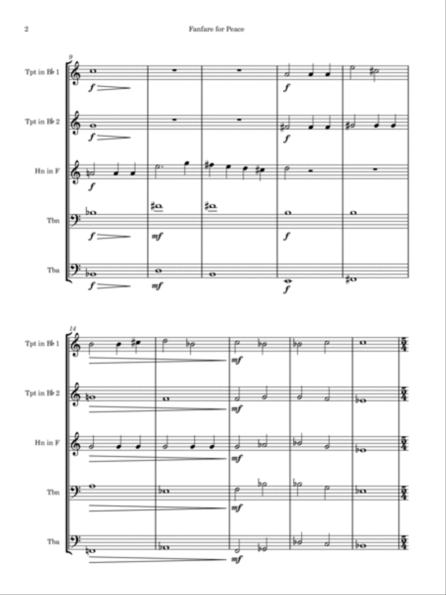 Fanfare for Peace Brass Ensemble scores gallery preview page 2