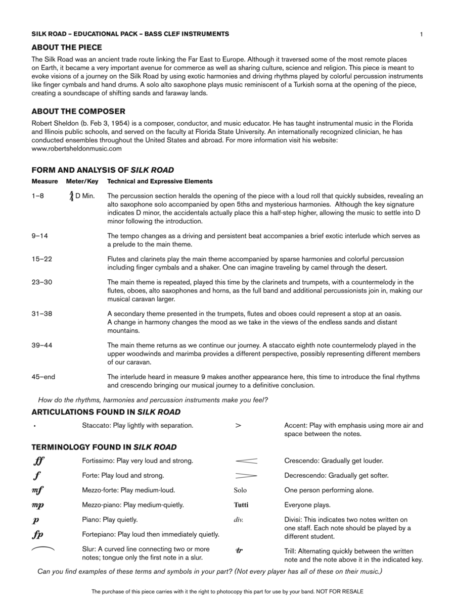 Silk Road: Bass Clef Educational Pack Concert Band scores gallery preview page 1