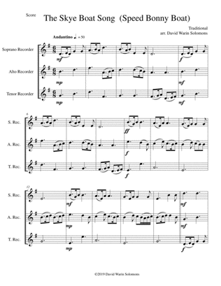 The Skye boat song (Speed bonny boat) for recorder trio (soprano, alto, tenor)