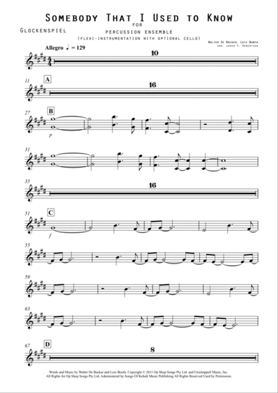 Somebody That I Used To Know Percussion Ensemble scores gallery preview page 1