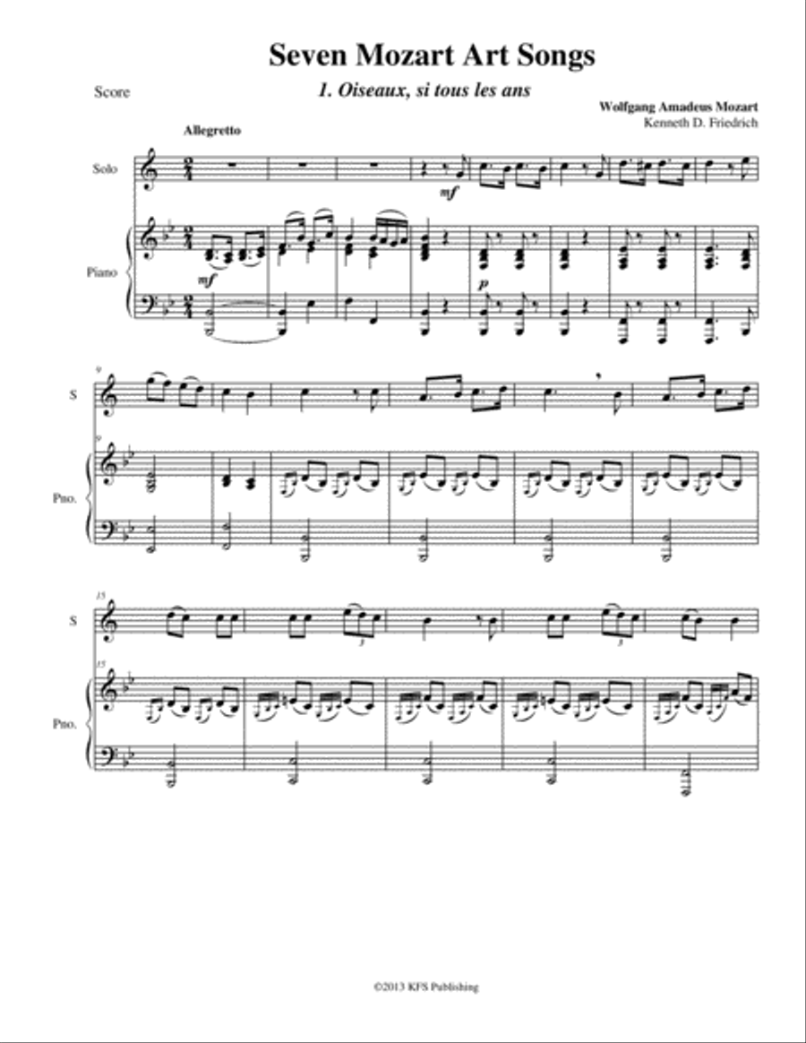 Seven Mozart Art Songs Seven Mozart Art Songs Tenor Saxophone scores gallery preview page 1