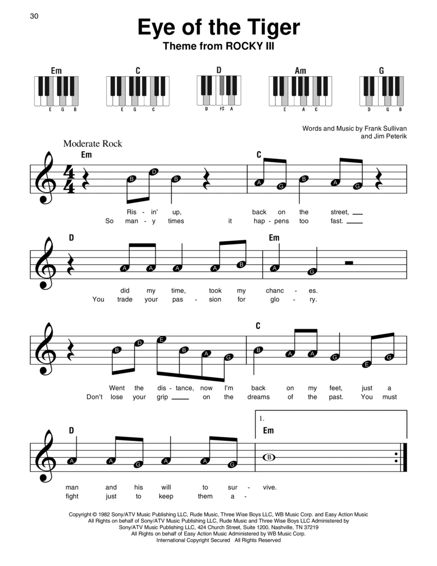 Eye Of The Tiger Easy Piano scores gallery preview page 1