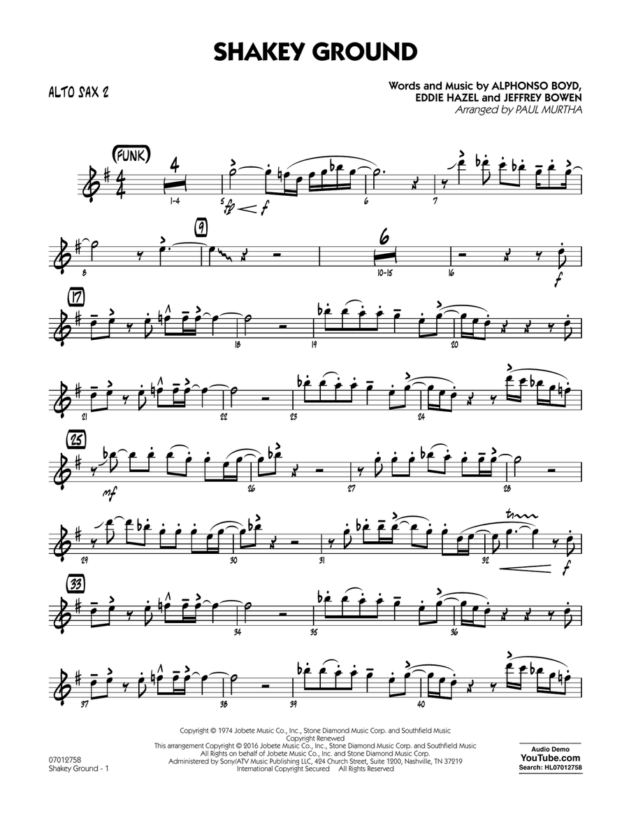 Shakey Ground (arr. Paul Murtha) - Alto Sax 2