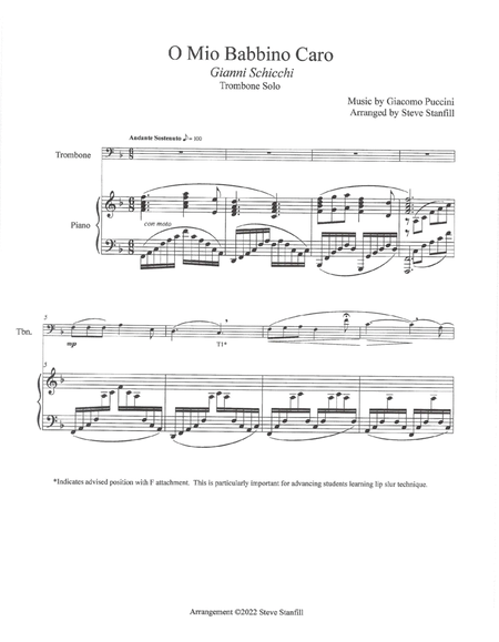 O Mio Babbino Caro--Trombone Solo with Piano Accompaniment image number null