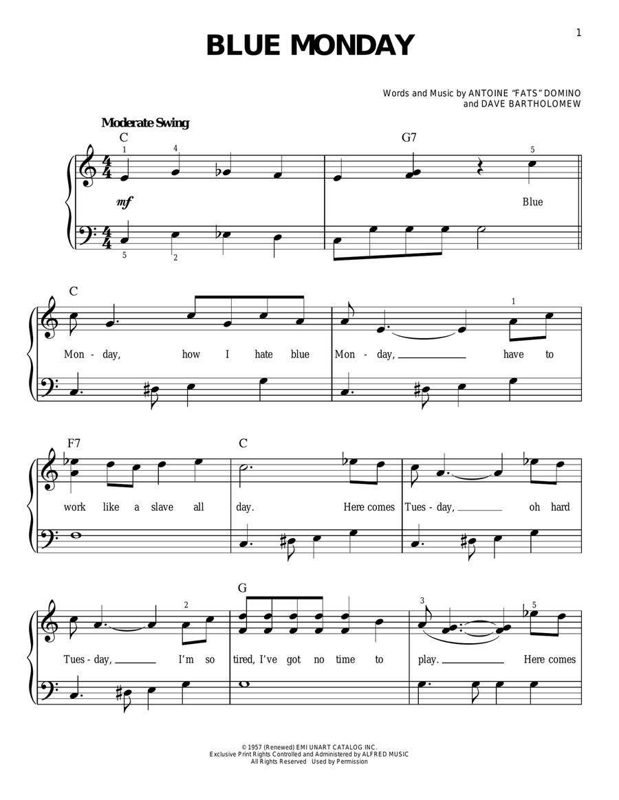 Blue Monday Easy Piano scores gallery preview page 1
