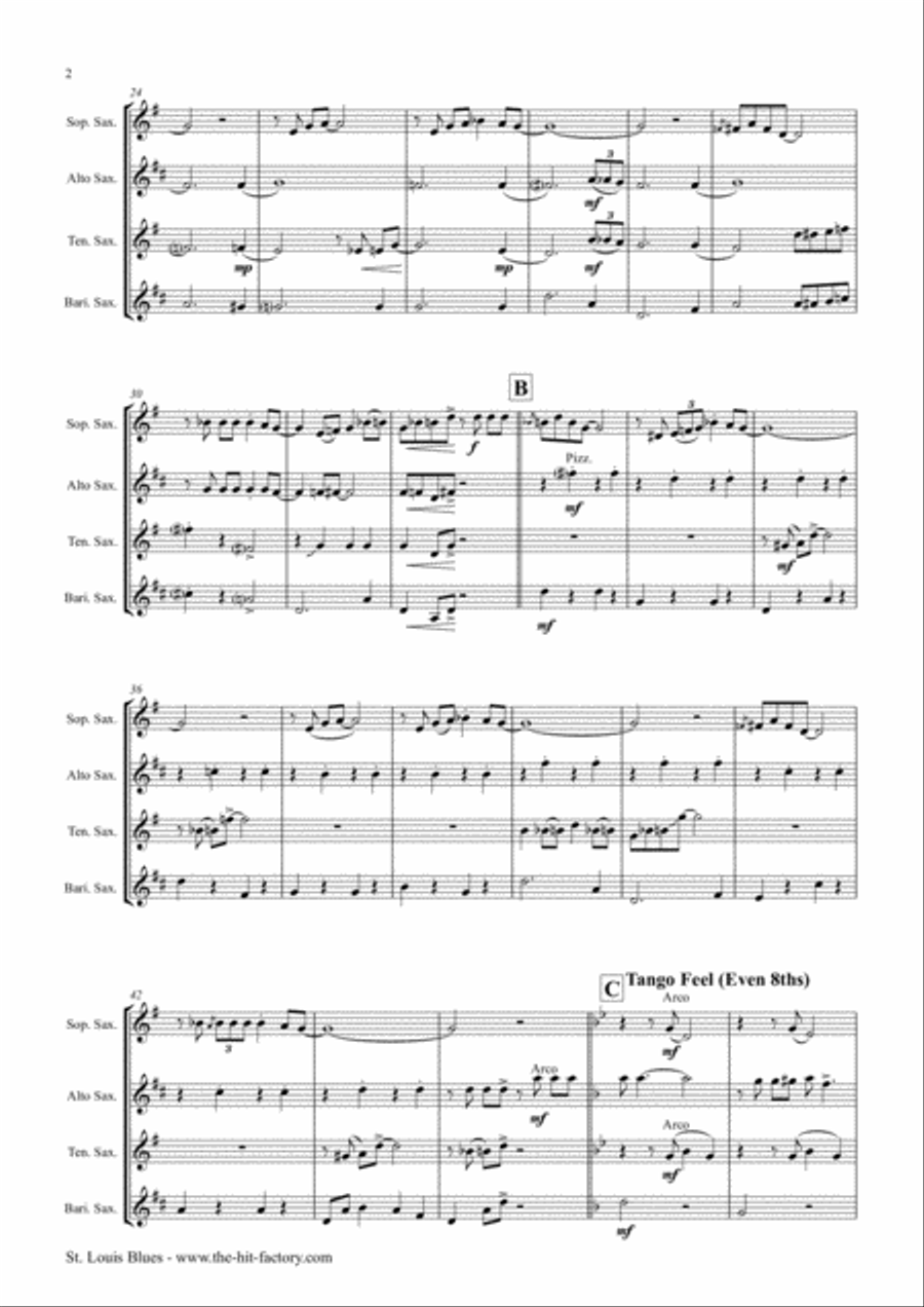 St. Louis Blues - Saxophone Quartet Saxophone Quartet scores gallery preview page 2