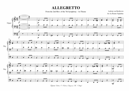 ALLEGRETTO - From the 2nd Mov. of the 7th Symphony - 1st Theme - Beethoven - Arr. for Organ 3 staff image number null