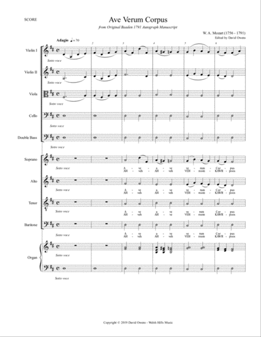 Ave Verum Corpus for String Orchestra, Choir and Organ 4-Part scores gallery preview page 2