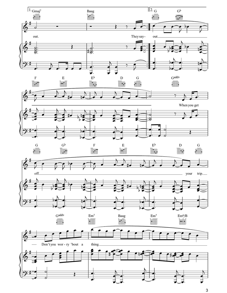 Don't You Worry 'Bout A Thing Piano, Vocal, Guitar scores gallery preview page 3