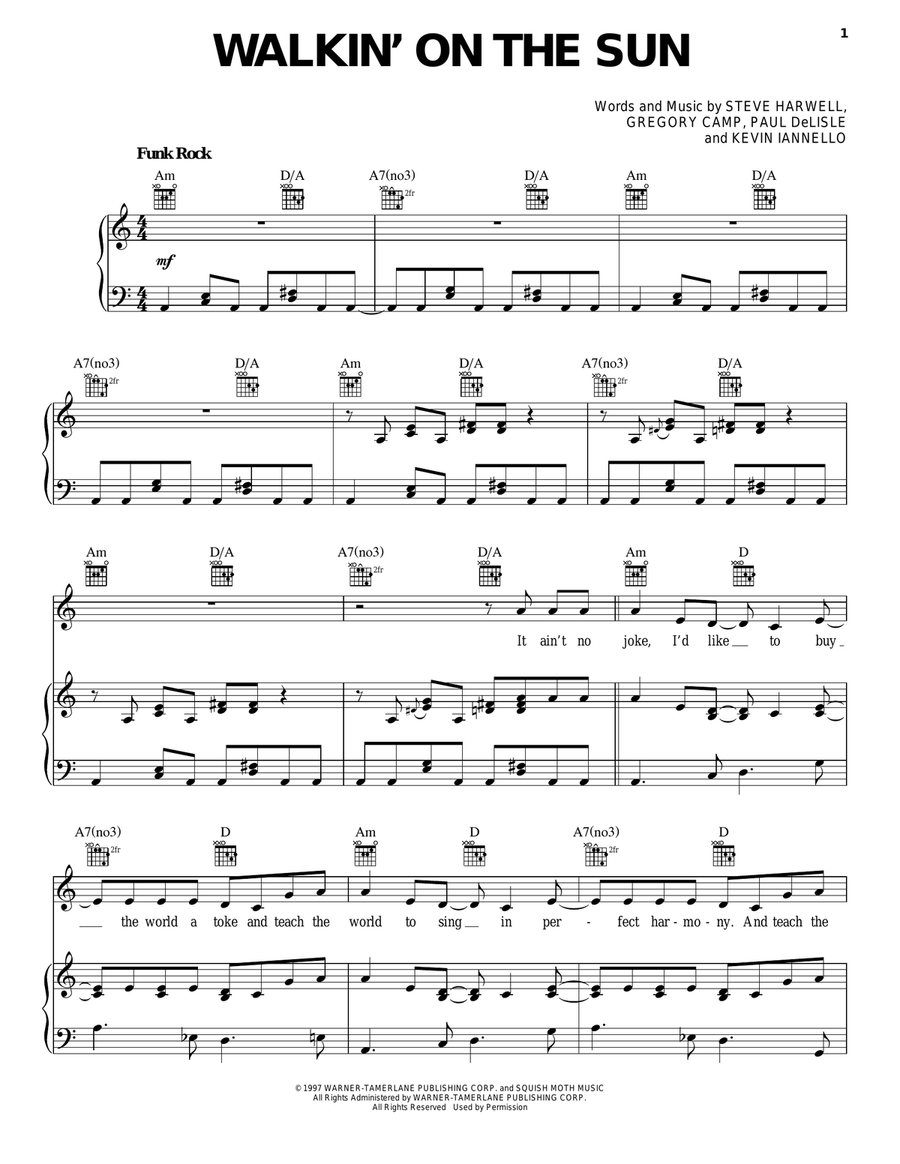 Walkin' On The Sun Piano, Vocal, Guitar scores gallery preview page 1