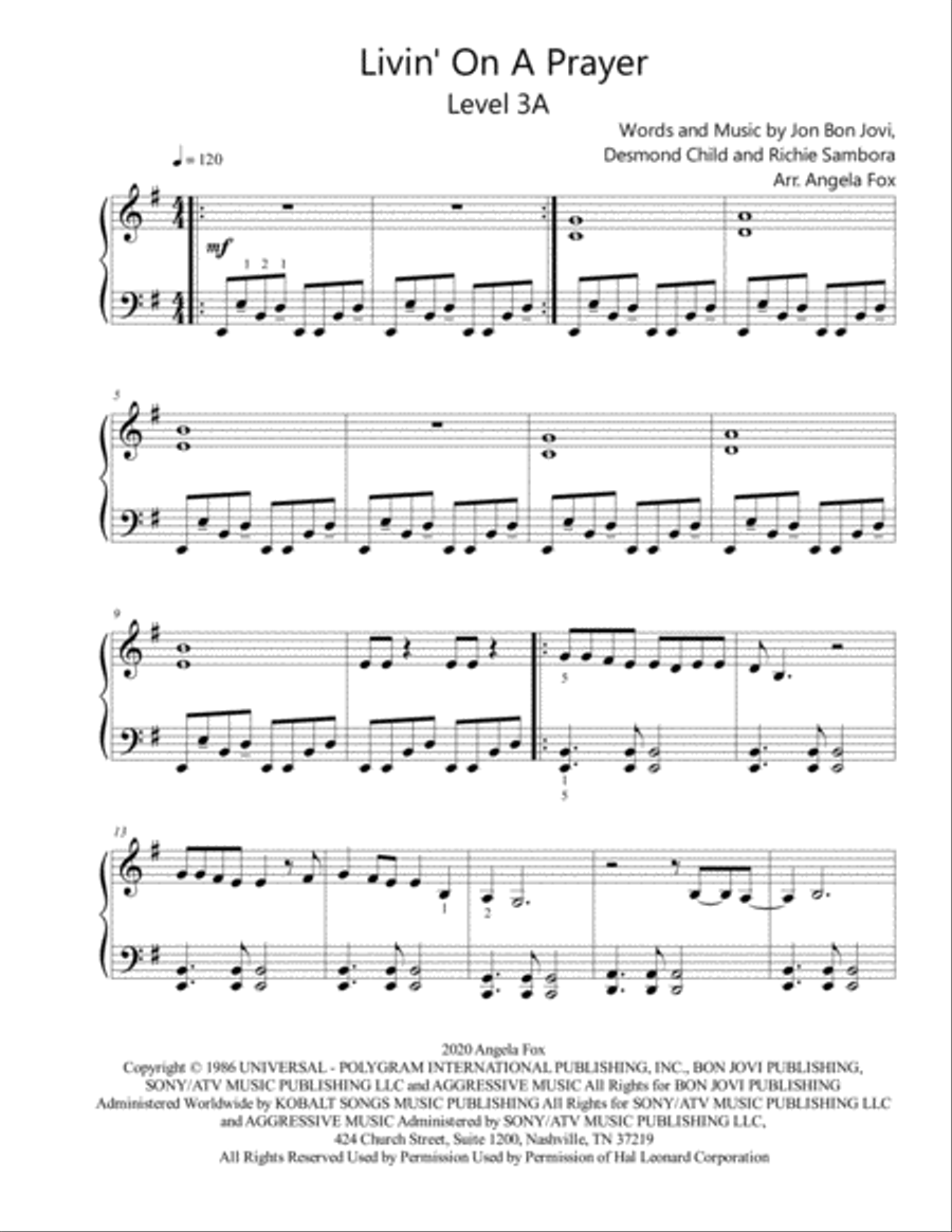 Livin' On A Prayer Easy Piano scores gallery preview page 2