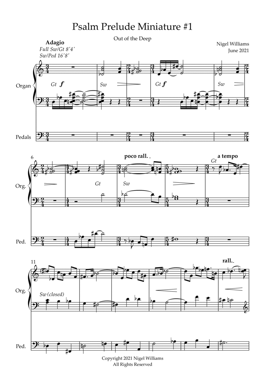 Psalm Prelude Miniature #1, Out of the Deep, for Organ Organ Solo scores gallery preview page 1