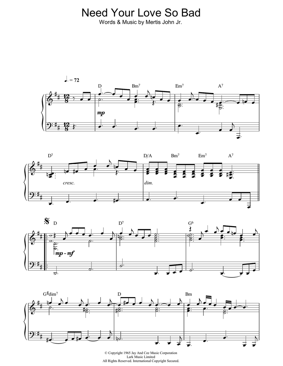 Need Your Love So Bad Piano Solo scores gallery preview page 1
