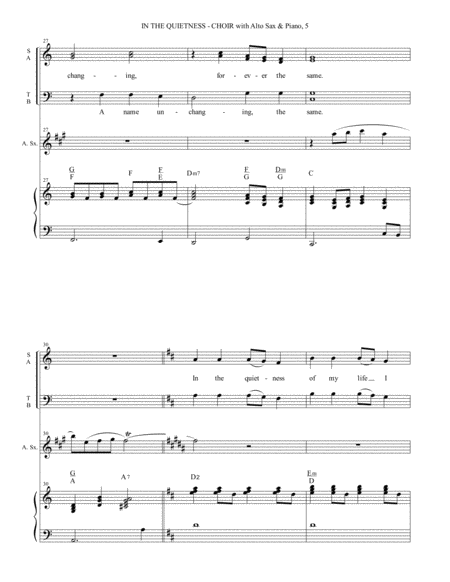 IN THE QUIETNESS (For SATB Choir with Alto Sax & Piano - separate Octavo, Choir & Alto Sax Part incl image number null