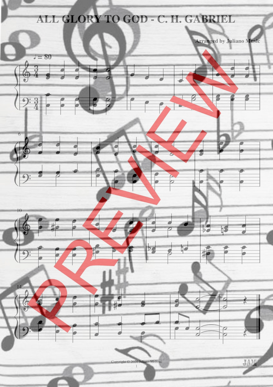 ALL GLORY TO GOD - C. H. GABRIEL (HYMN - EASY ORGAN) Organ Solo scores gallery preview page 2