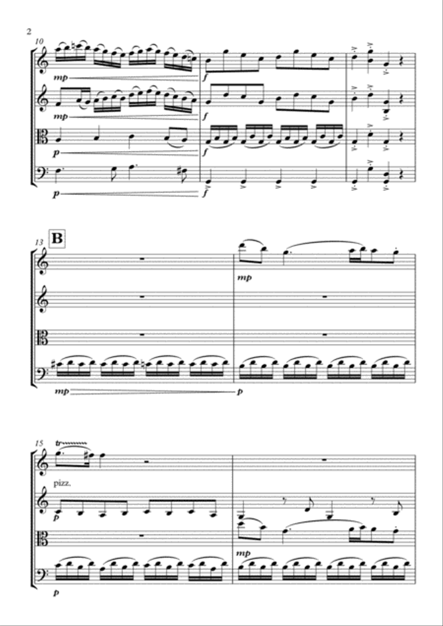 Mozart - Piano Sonata No. 16 in C major (first movement) String Quartet scores gallery preview page 2