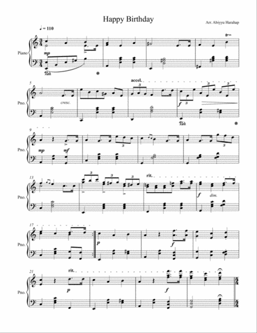 Happy Birthday Piano Solo scores gallery preview page 1