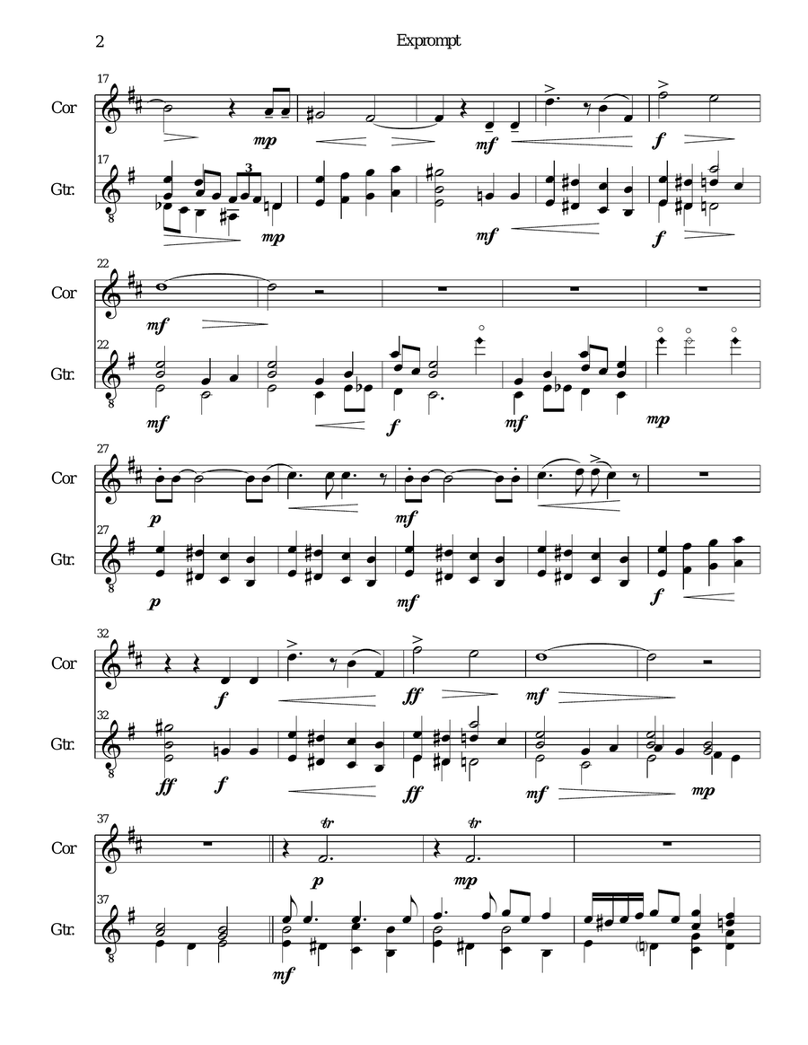 Exprompt - an Armenian song of farewell - arranged for cor anglais and guitar English Horn scores gallery preview page 2