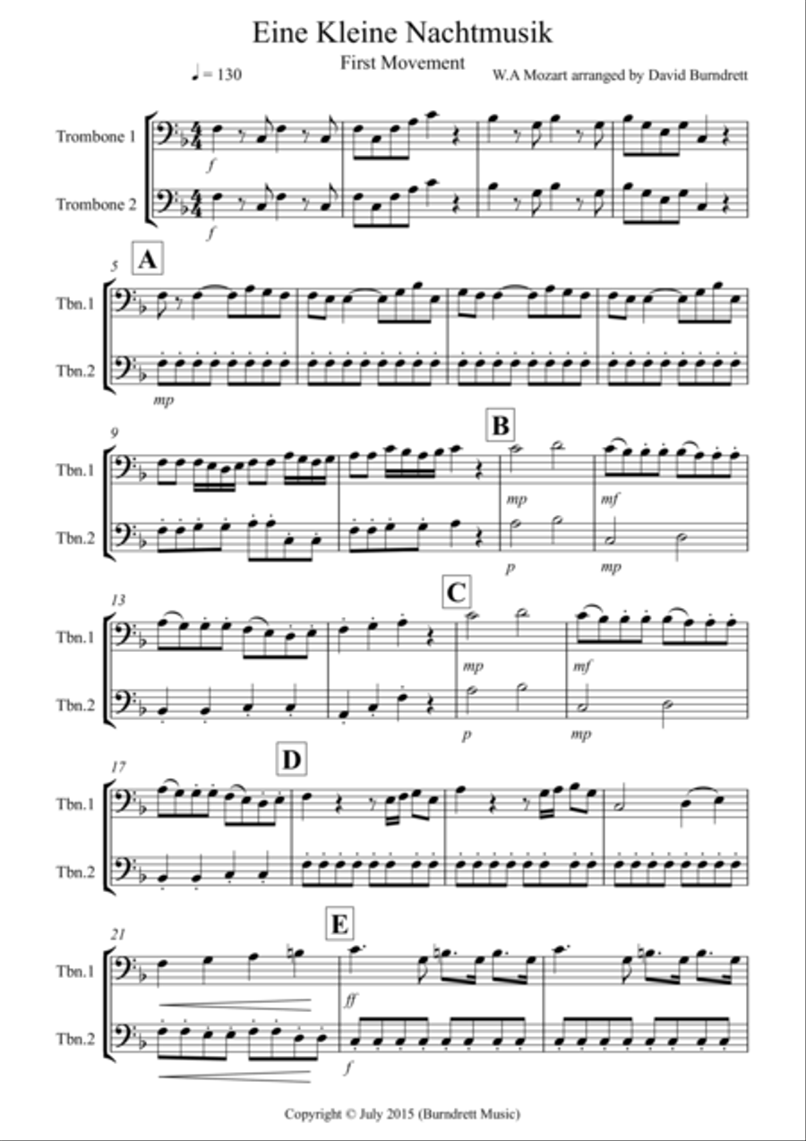 Eine Kleine Nachtmusik (1st movement) for Trombone Duet Trombone Duet scores gallery preview page 1