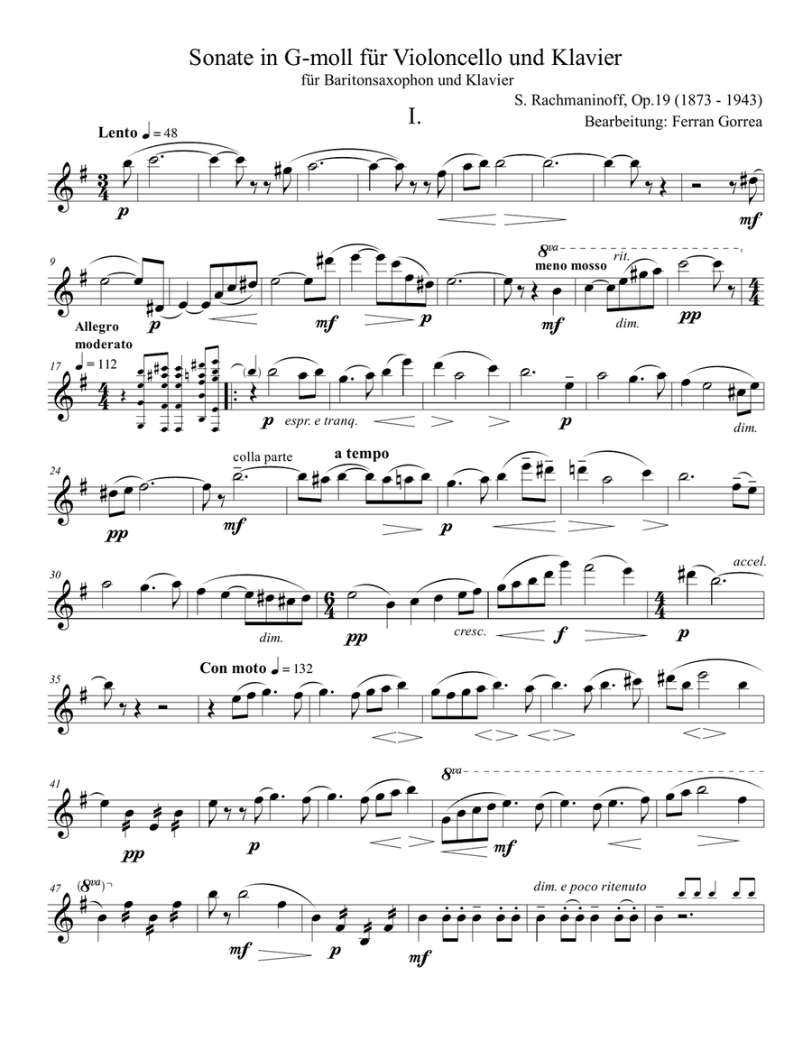 Cello Sonata - S. Rachmaninov [Baritone Saxophone Transcription]