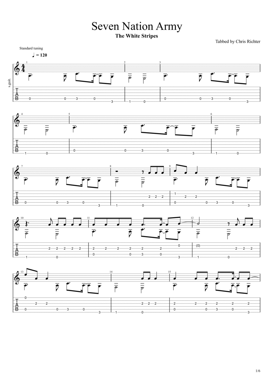 Seven Nation Army Guitar Solo scores gallery preview page 1