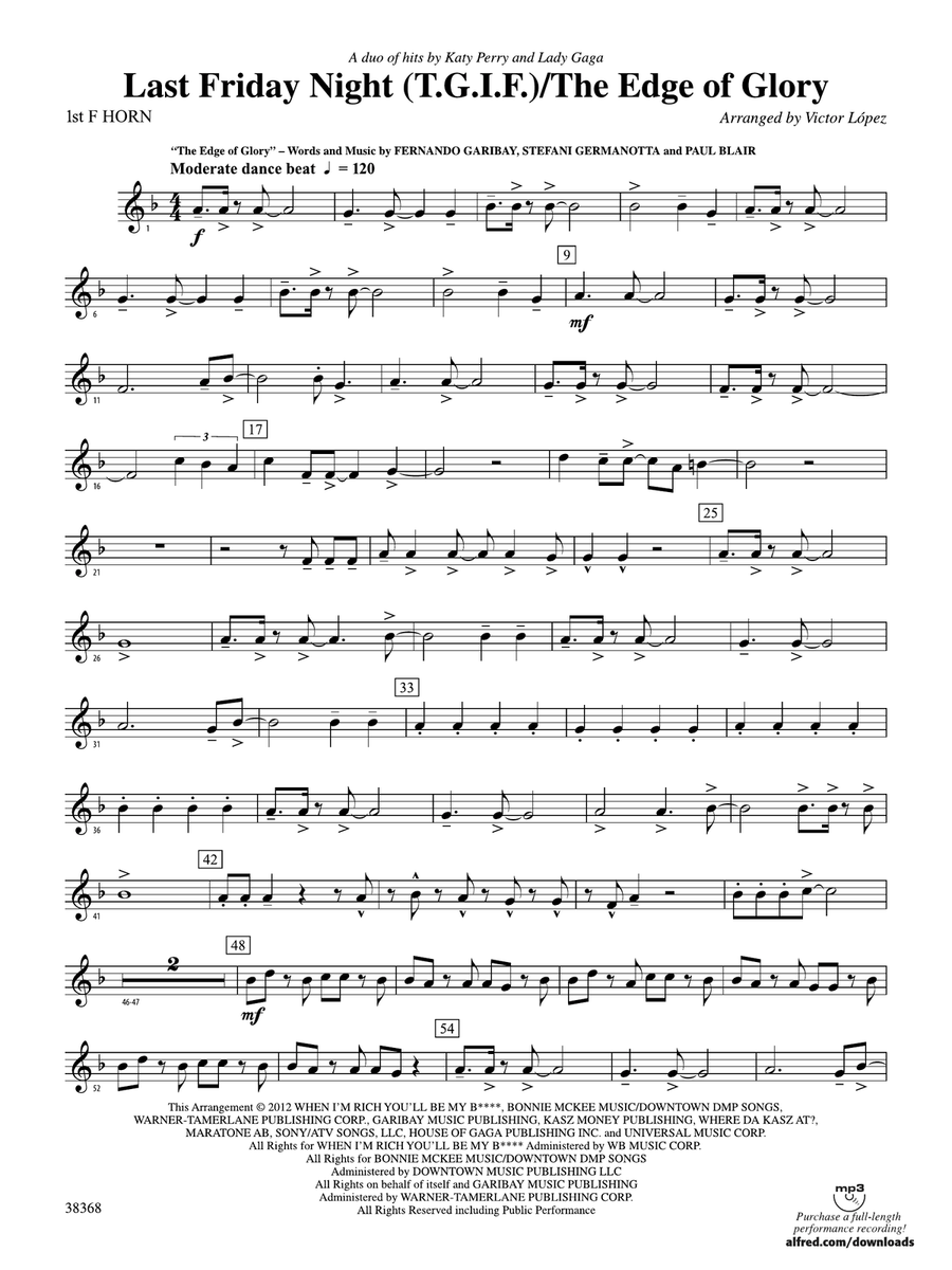 Last Friday Night (T.G.I.F) / The Edge of Glory: 1st F Horn
