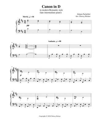 Canon in D (in modern Romantic style) - late intermediate piano