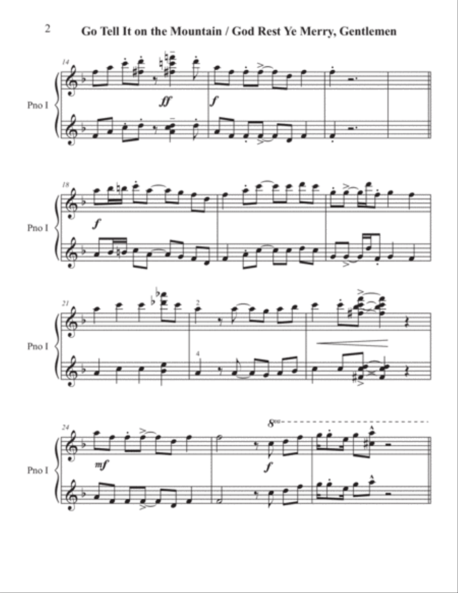 Go Tell It On The Mtn with God Rest Ye (4-Hands PIANO Levels 5 and 4) Christmas-Jazz Piano Duet scores gallery preview page 3
