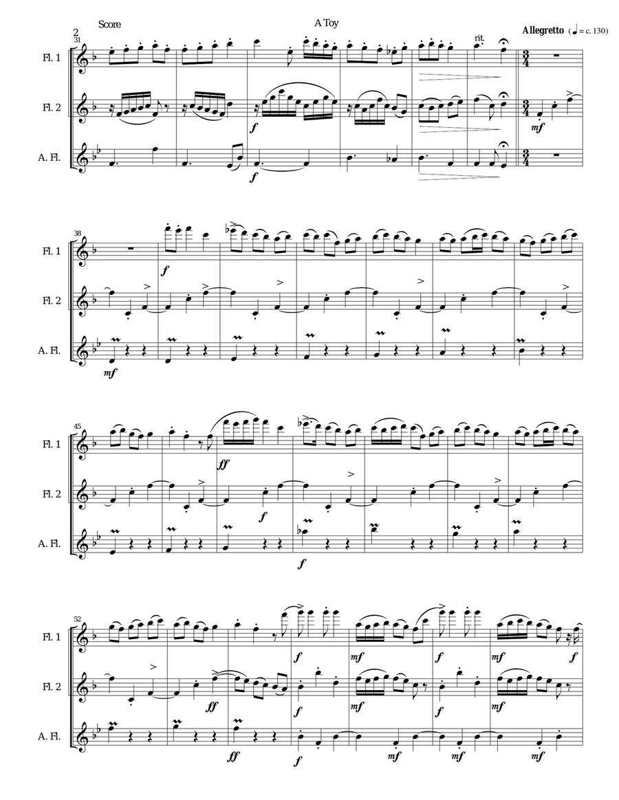 A Toy for flute trio (2 C flutes, 1 alto flute) Flute Trio scores gallery preview page 2