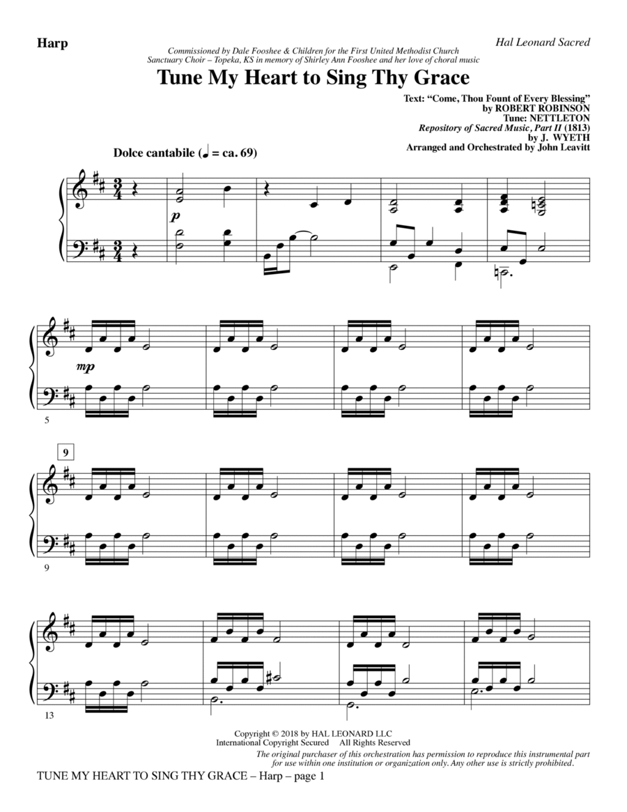 Tune My Heart to Sing Thy Grace (arr. John Leavitt) - Harp